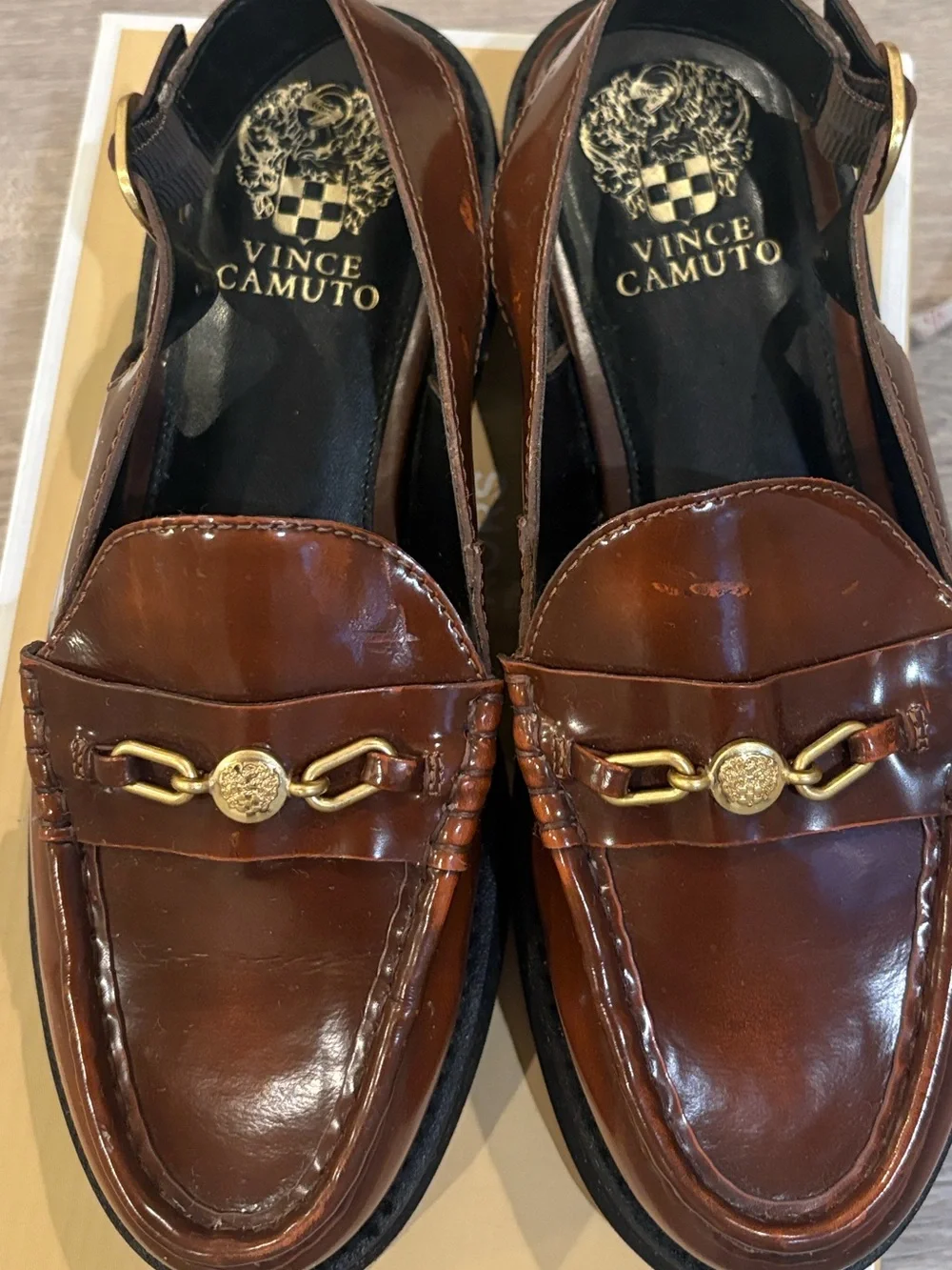Vince Camuto Men's Brown Leather Loafer with Gold Chain Accent